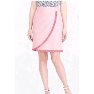 J.Crew Oxford Ruffle Pencil Skirt Mock Wrap Cotton Nantucket Red Size 4
